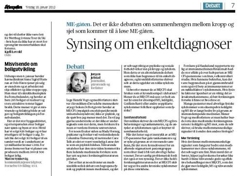 Innlegg Aftenposten - Synsing om enkeltdiagnoser